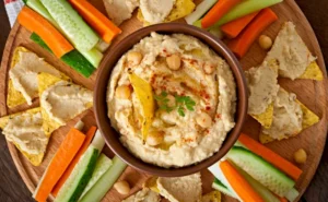 Recetas legumbres verano: hummus con toppings variados