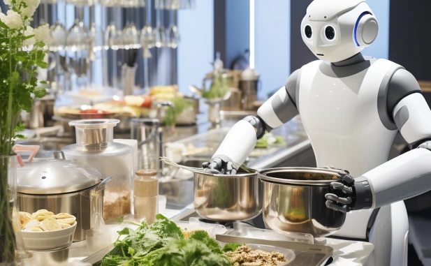 Pantalla con un generador de recetas por Inteligencia Artificial junto a ingredientes de cocina.